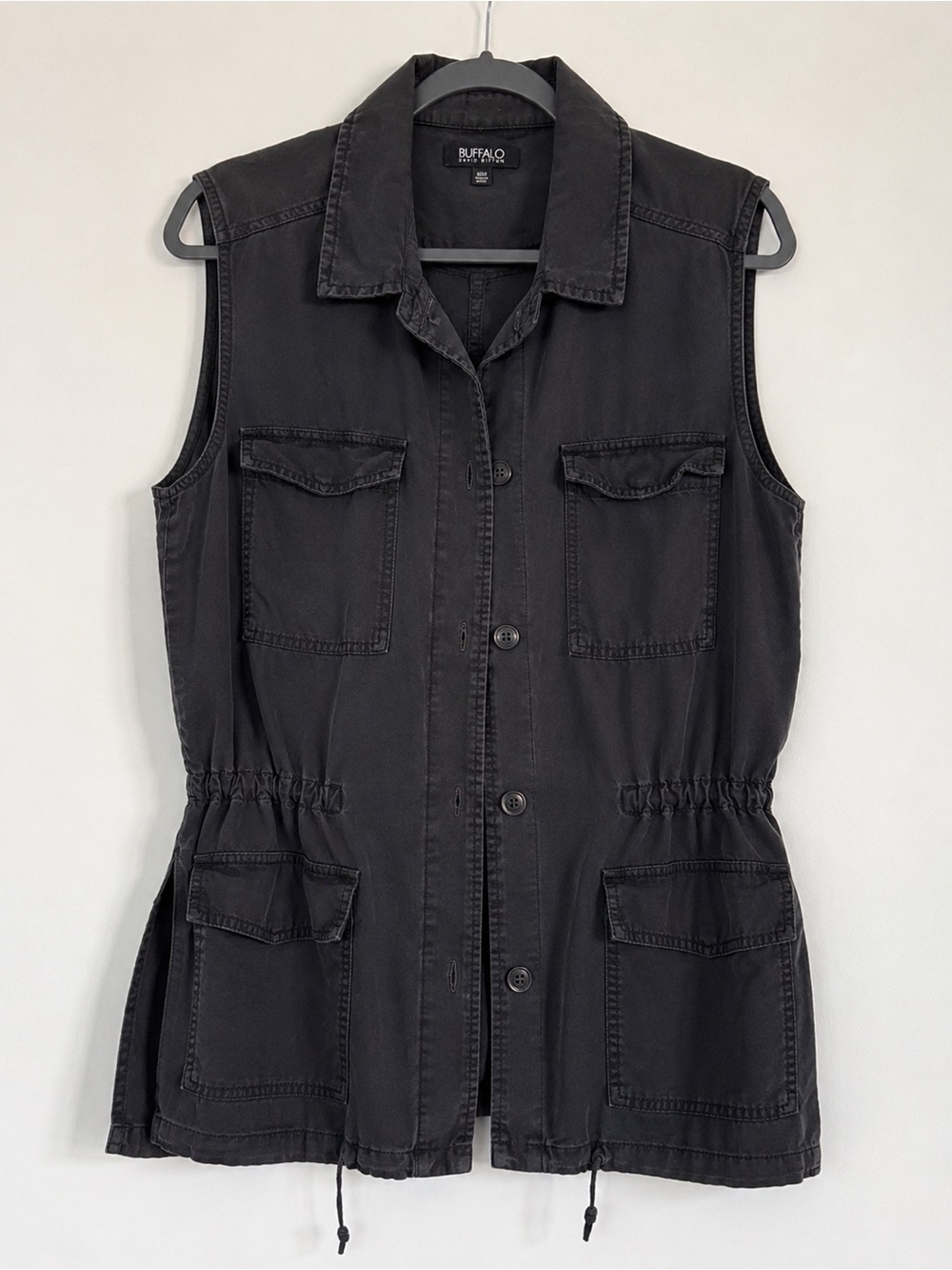 Buffalo David Bitton 100% lyocell Washed Black Sleeveless Utility Shirt Vest